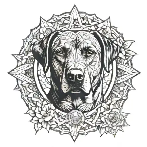 labrador dog with mandala triangles line work tattoo design idea
