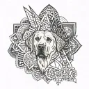 labrador dog with mandala triangles line work tattoo design idea