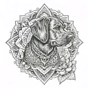 labrador dog with mandala triangles line work tattoo design idea