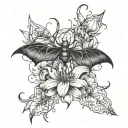 spiderlily and bat tattoo design idea