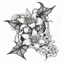 spiderlily and bat tattoo design idea