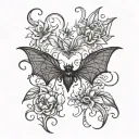 spiderlily and bat tattoo design idea