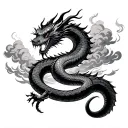 evil japanese dragon coiling snake around background sky clouds and smoke japanese style tattoo design idea