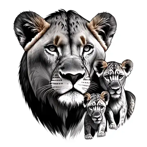 lioness with two cubs face only tattoo design idea