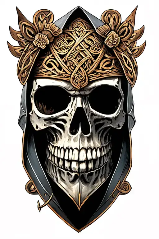 Celtic Skelton knight head tattoo design idea