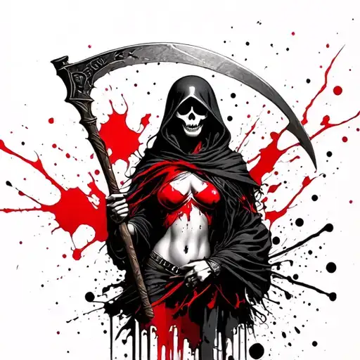 female reaper holding a scythe  tattoo design idea