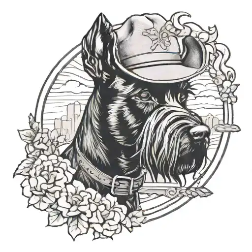 black schnauzer cowgirl portrait style tattoo tattoo design idea