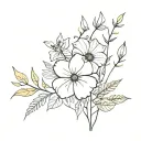 flower boquet with flowers and plants like found in the bay area. Make it feel light bright and black. And naturey. tattoo design idea