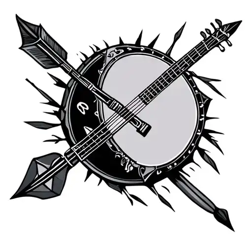 banjo and bow arrows forming tattoo design idea