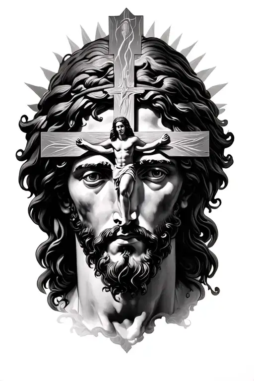 Cross (with Jesus on it) Full realistic Face tattoo design idea