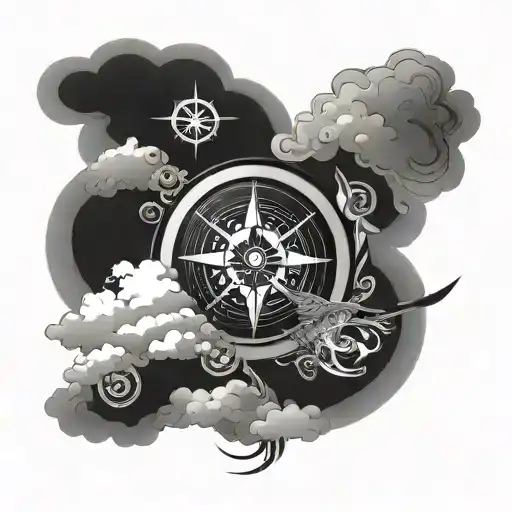 Japanese clouds and compass tattoo design idea