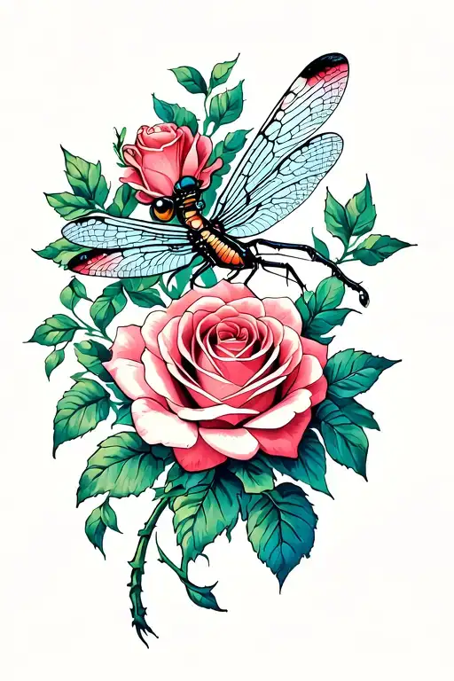 dragonfly rose intertwined tattoo design idea