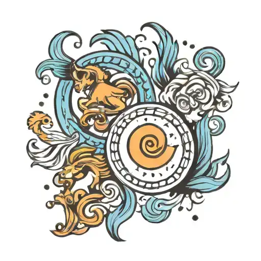 Aquarius,  Aries abd Taurus  symbols together  simple  tattoo design idea