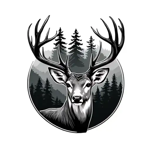 White tail deer with the forest in the outline of his body  tattoo design idea
