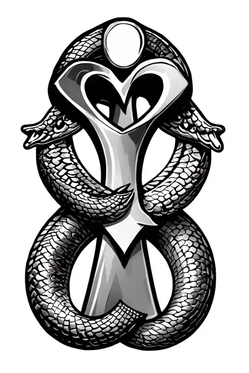 ankh with snake intertwined tattoo design idea