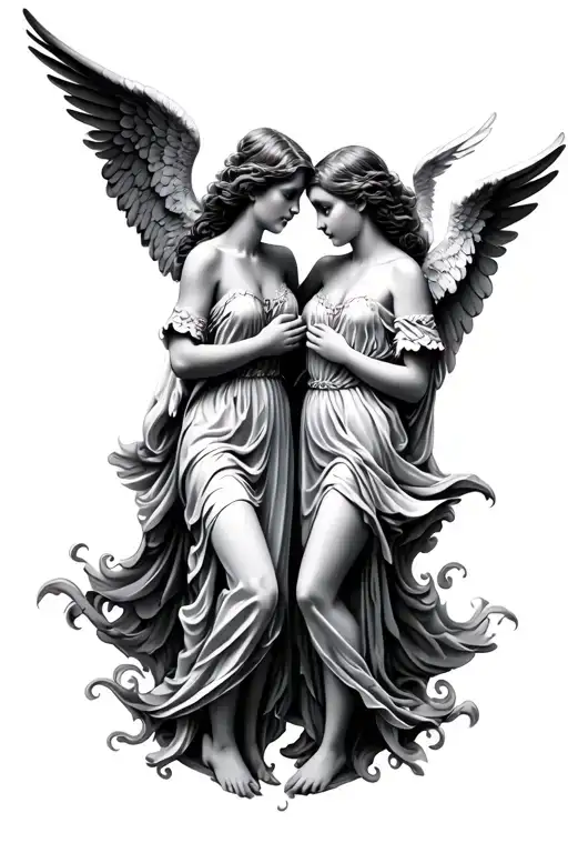 two angels with wings touching  tattoo design idea