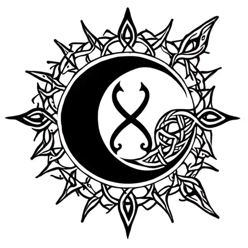 Celtic love knot surrounded in the middle by the combined moon and sun tattoo design idea