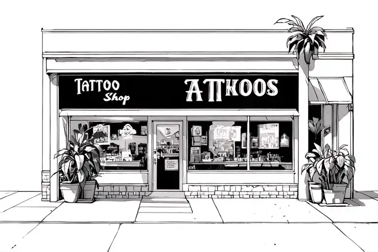 outside of 2 story tattoo shop with big windows and plants inside them tattoo design idea
