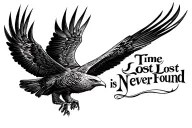"Time Lost is Never Found" Eagle soaring tattoo design idea