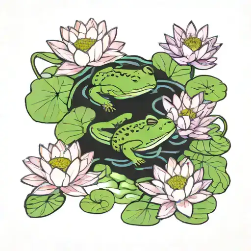 lotus pond with frog on lily pad tattoo design idea
