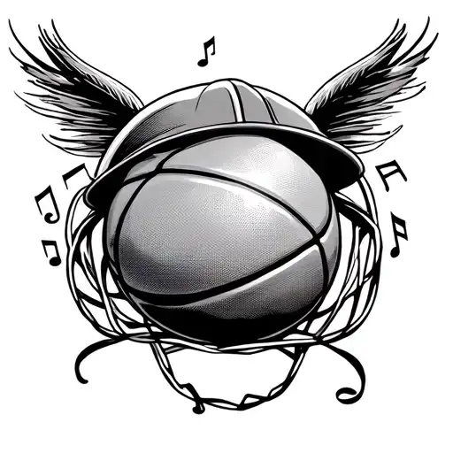 basket ball music casquette tattoo design idea