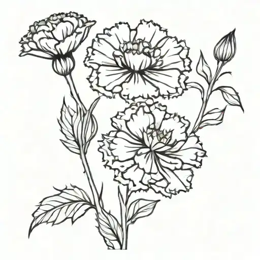 carnation, violet, aster flower with stem tattoo design idea