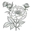 carnation, violet, aster flower with stem tattoo design idea