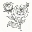 carnation, violet, aster flower with stem tattoo design idea