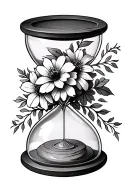 hourglass with flowers to represent loss and to live life to the fullest tattoo design idea