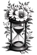 hourglass with flowers to represent loss and to live life to the fullest tattoo design idea