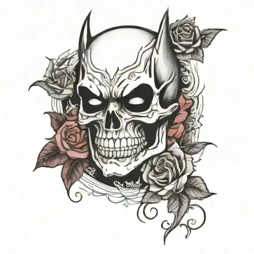 batman, skull and roses   tattoo design idea