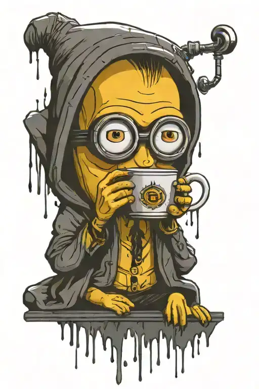 minion drinking coffee tattoo design idea