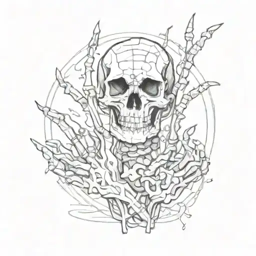 Skeleton hands holding a sparking wire tattoo design idea