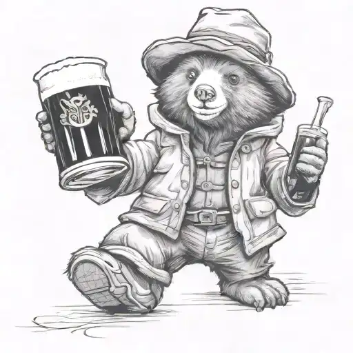 Paddington bear holding a pint of Guinness  tattoo design idea