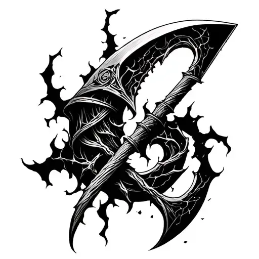 a mark given by the death god,it should be a scythe ith torn wraps tattoo design idea