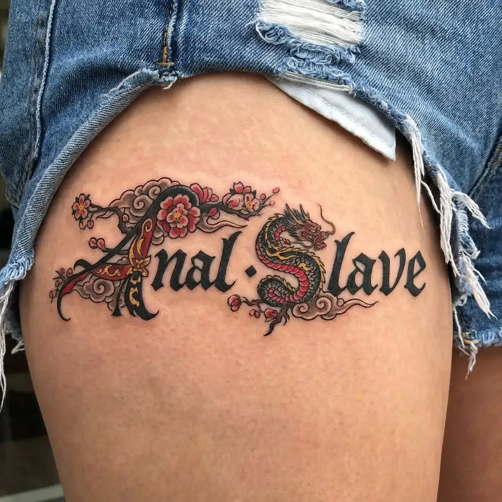 "Anal Slave" "lace" "garter" "elegant" tattoo design idea