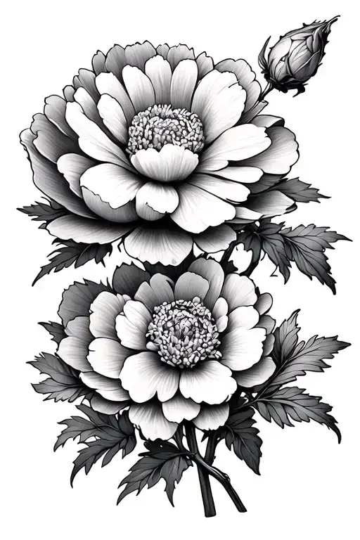 aster flower and peony flower tattoo design idea