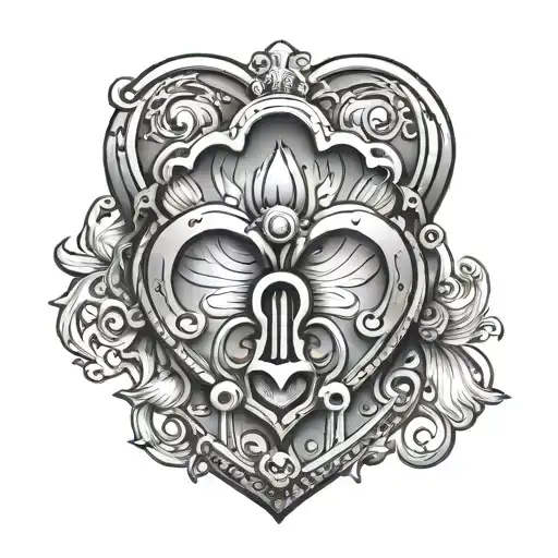 paw print heart shaped lock tattoo design idea