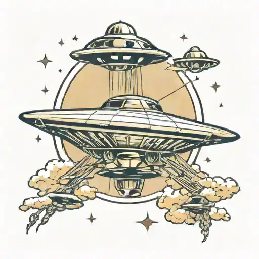 ufo abduction scene tattoo design idea