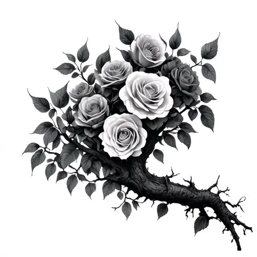 roses growing from realistic poision tree intertwined tattoo design idea