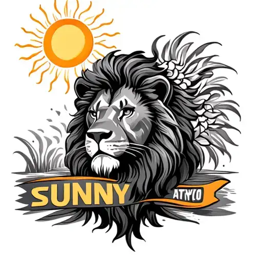 lion and sun with word Sunny tattoo design idea