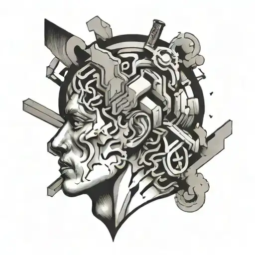 overthinking concept exploded head tattoo design idea