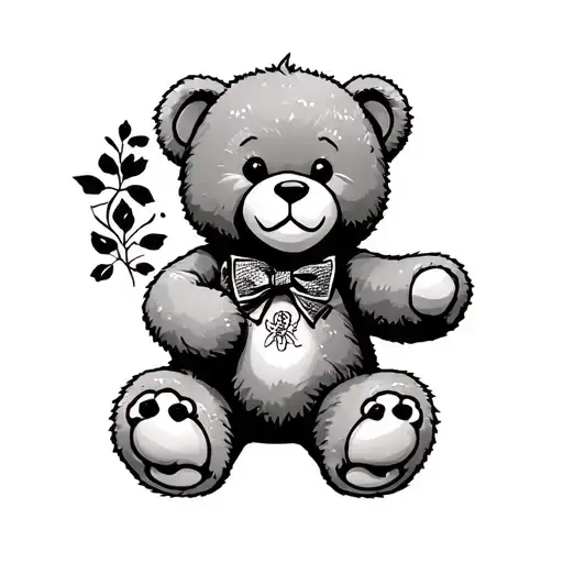 old school teddy bear holding tattoo design idea