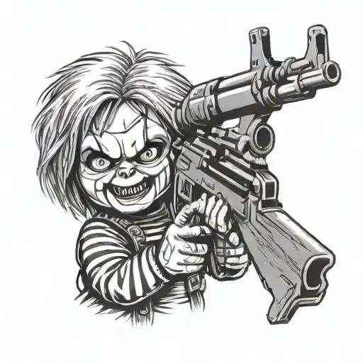 chucky with ak 47 rifle tattoo design idea