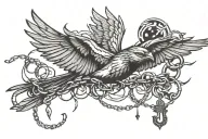 a bird in flight with a broken chain links tattoo design idea