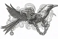 a bird in flight with a broken chain links tattoo design idea
