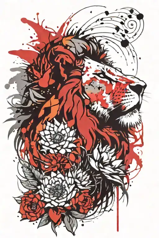 lion face with fynbos and proteas tattoo design idea