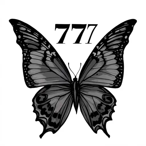 butterfly and 777 inside side boob tattoo design idea