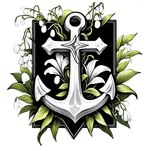 cross faith anchor with lily of valley and hawthorne tattoo design idea