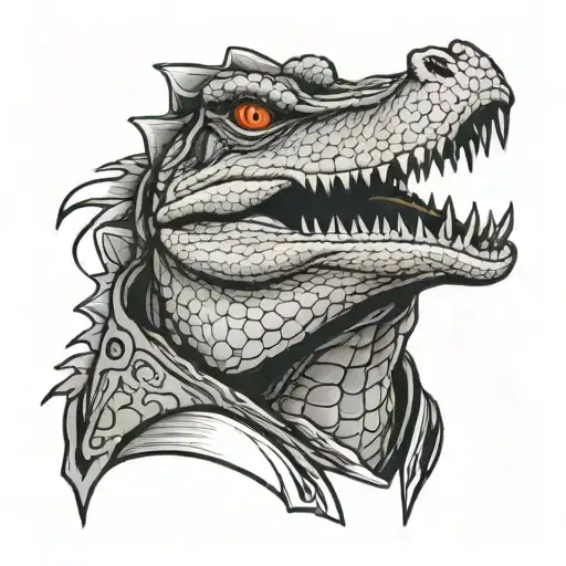 Tactical Alligator head profile holding open book surrounded tattoo design idea